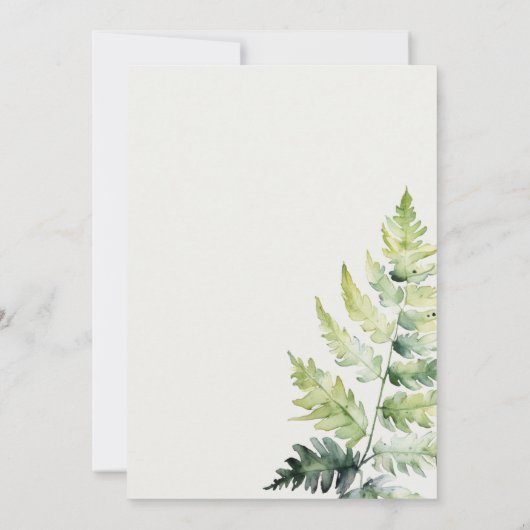 緑の金ゴールドの水色のシダの葉結婚の セーブザデート (裏面)