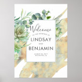 緑の金ゴールドの水色の結婚多肉 ポスター (正面)