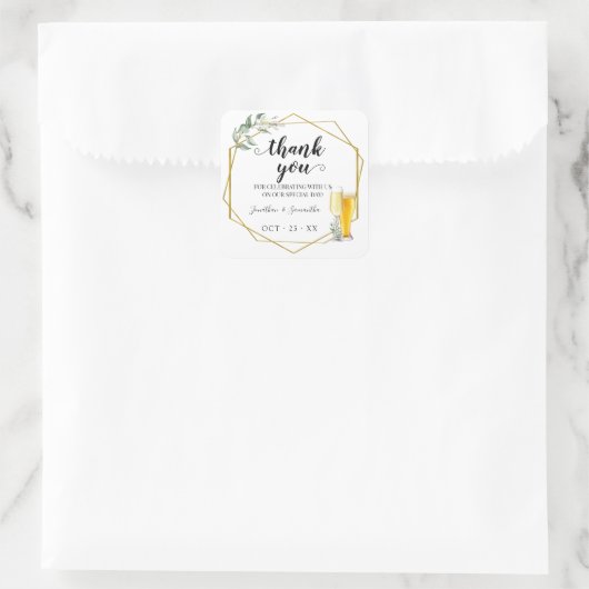 緑の金ゴールドの泡とパンありがとう結婚。 スクエアシール (バッグ)