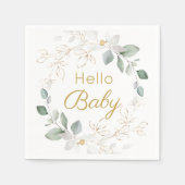 緑の金ゴールドの男女兼用葉の赤ちゃんシャワー スタンダードカクテルナプキン (正面)