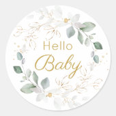 緑の金ゴールドの男女兼用葉の赤ちゃんシャワー ラウンドシール (正面)