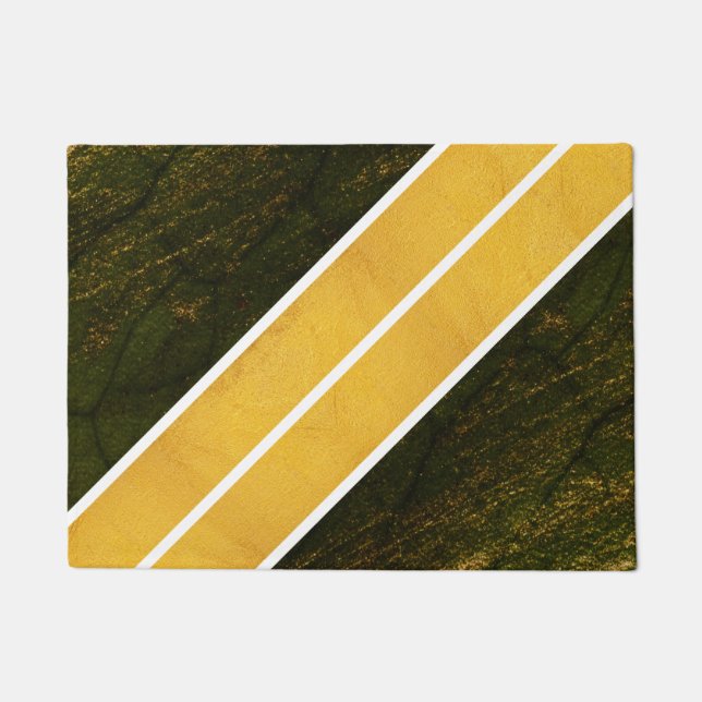 緑の金ゴールドの白い線 ドアマット (正面)