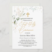 緑の金ゴールドの葉が最初に交叉 招待状 (正面/裏面)