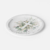 緑の金ゴールドの葉と十字の洗礼 ペーパープレート (アングル)