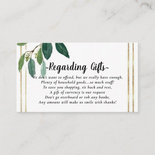 緑の金ゴールドの葉のハネムーンを願うファンドカード エンクロージャーカード (正面)