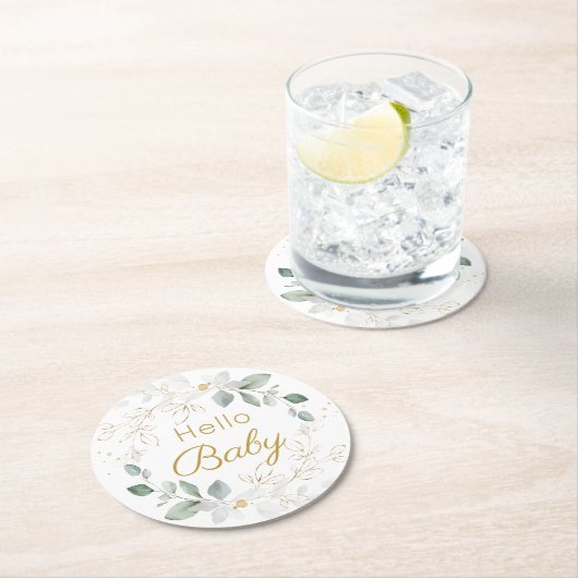 緑の金ゴールドの葉のベ男女兼用ビーシャワー ラウンドペーパーコースター (インサイチュ)