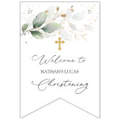 緑の金ゴールドの葉の《キリスト教》洗礼式や命名式のバンティングバナー バンティングフラッグ (第1の旗)