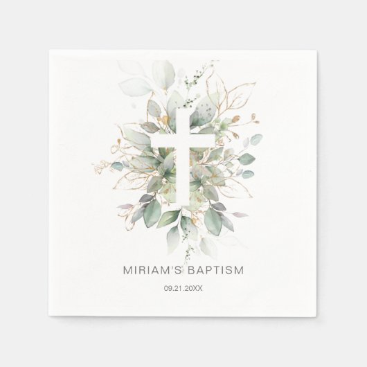 緑の金ゴールドの葉クロスバプティスペーパーナプキン スタンダードカクテルナプキン (正面)