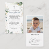 緑の金ゴールドの葉クロスバプテスマ祈りの言葉 コーリングカード (正面/裏面)