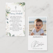 緑の金ゴールドの葉クロスバプテスマ祈りの言葉 名刺 (正面/裏面)