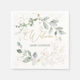 緑の金ゴールドの葉ベビーシャワーナプキン スタンダードカクテルナプキン