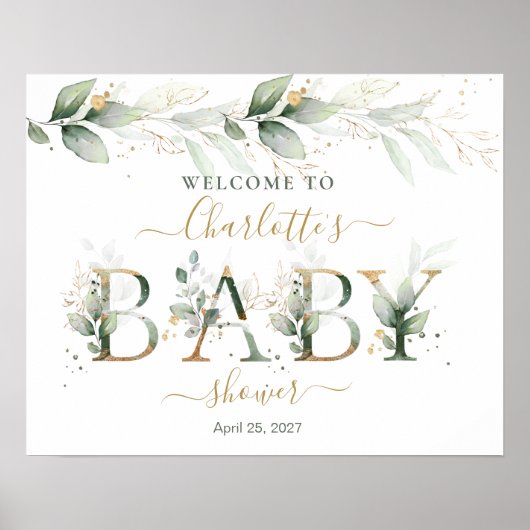 緑の金ゴールドの葉ベビーシャワー歓迎ポスター ポスター (正面)