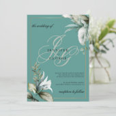 緑の金ゴールドの葉モノグラムイニシャル結婚の 招待状 (スタンド正面)