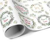 緑の金ゴールドの葉レッドベリークリスマスモノグラム ラッピングペーパー (ロールコーナー)