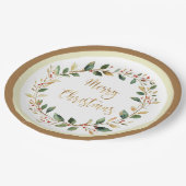 緑の金ゴールドの葉レッドベリークリスマス ペーパープレート (アングル)