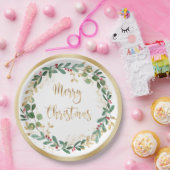 緑の金ゴールドの葉レッドベリークリスマス ペーパープレート (パーティー)