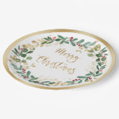 緑の金ゴールドの葉レッドベリークリスマス ペーパープレート (アングル)