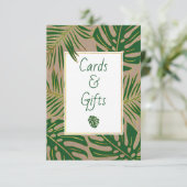 緑の金ゴールドの葉熱帯のカードとギフトサイン 招待状 (スタンド正面)