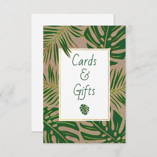 緑の金ゴールドの葉熱帯のカードとギフトサイン 招待状 (正面/裏面)