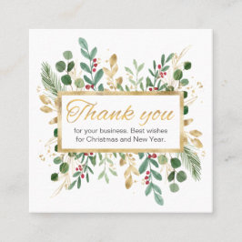 緑の金ゴールドの葉、ありがとうございます名刺 スクエア名刺