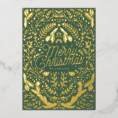 緑の金ゴールドの葉&ベリーメリークリスマス 箔シーズンカード (正面)