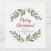 緑の金ゴールドの赤いホリーエレガントクリスマス ワインラベル (シングルラベル)