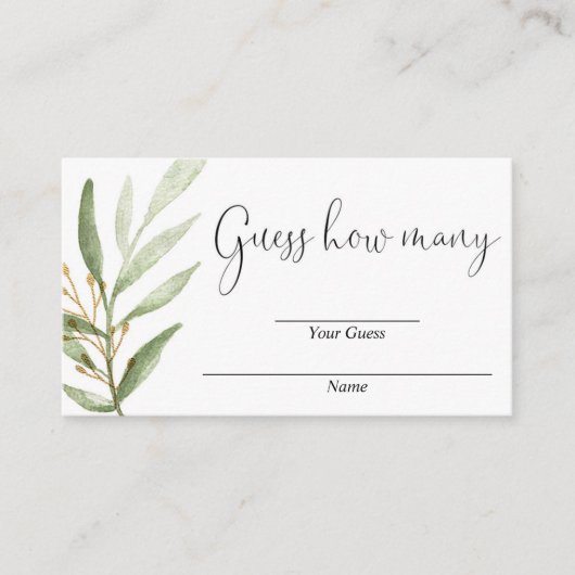 緑の金ゴールドの赤ちゃんシャワーカードの数を推測 エンクロージャーカード (正面)