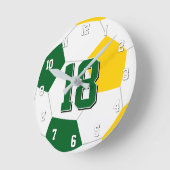 緑の金ゴールドまたはANYチームカラーのキッズサッカー ラウンド壁時計 (傾斜)