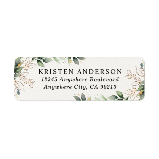 緑の金ゴールドエレガントの水色ボーホリーフアドレス ラベル (正面)