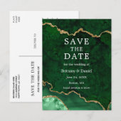 緑の金ゴールドエレガント大理石のジオード日付を保存 案内ポストカード (正面/裏面)