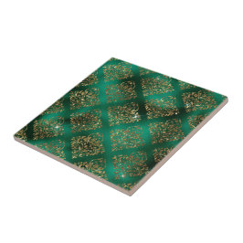 緑の金ゴールドエレガント幾何学模様のクリスマス タイル