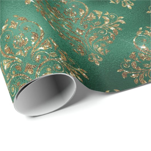 緑の金ゴールドエレガント幾何学模様のクリスマス ラッピングペーパー (ロールコーナー)