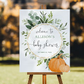 緑の金ゴールドカボチャの赤ちゃんシャワー歓迎サイン ポスター
