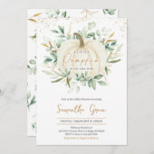 緑の金ゴールドカボチャ赤ちゃんシャワー 招待状 (正面/裏面)