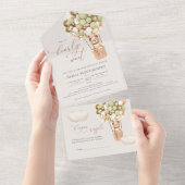 緑の金ゴールドクマのバルーン赤ちゃんシャワー オールインワン招待状 (貼ってはがせる)