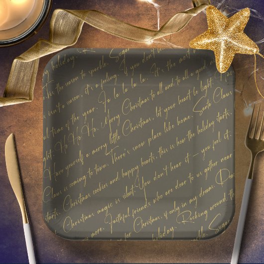 緑の金ゴールドクリスマスタイポグラフィパターン36 ID1009 ペーパープレート