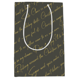 緑の金ゴールドクリスマスタイポグラフィパターン36 ID1009 ミディアムペーパーバッグ