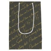 緑の金ゴールドクリスマスタイポグラフィパターン36 ID1009 ミディアムペーパーバッグ (裏面)