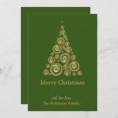 緑の金ゴールドクリスマスパインの木のサンキューカード サンキューカード (正面/裏面)