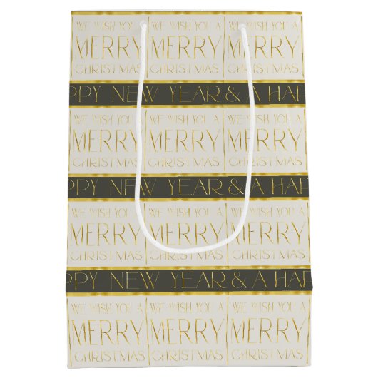 緑の金ゴールドクリスマスパターン#35 ID1009 ミディアムペーパーバッグ (裏面)