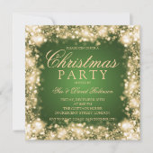 緑の金ゴールドクリスマスパーティーきらめくライト 招待状 (正面)
