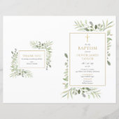 緑の金ゴールドクロスバプテスマ《キリスト教》洗礼式や命名式プログラム (正面)