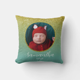緑の金ゴールドグリッタークリスマスフォトパーソナライズされたー クッション