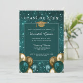 緑の金ゴールドグリッターバルーンの卒業 招待状 (スタンド正面)