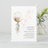 緑の金ゴールドグリッターバルーンサプライズ赤ちゃんシャワー 招待状 (スタンド正面)