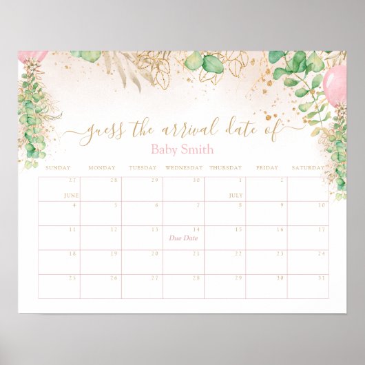 緑の金ゴールドグリッター推測ベビー到着日 ポスター (正面)