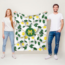 緑の金ゴールドサッカーボール女の子の男の子スポーツルーム フリースブランケット