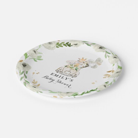 緑の金ゴールドサファリ動物がベビーシャワーで運転 ペーパープレート (アングル)