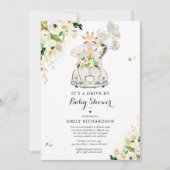 緑の金ゴールドサファリ動物がベビーシャワーで運転 招待状 (正面)