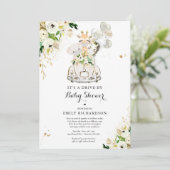 緑の金ゴールドサファリ動物がベビーシャワーで運転 招待状 (スタンド正面)